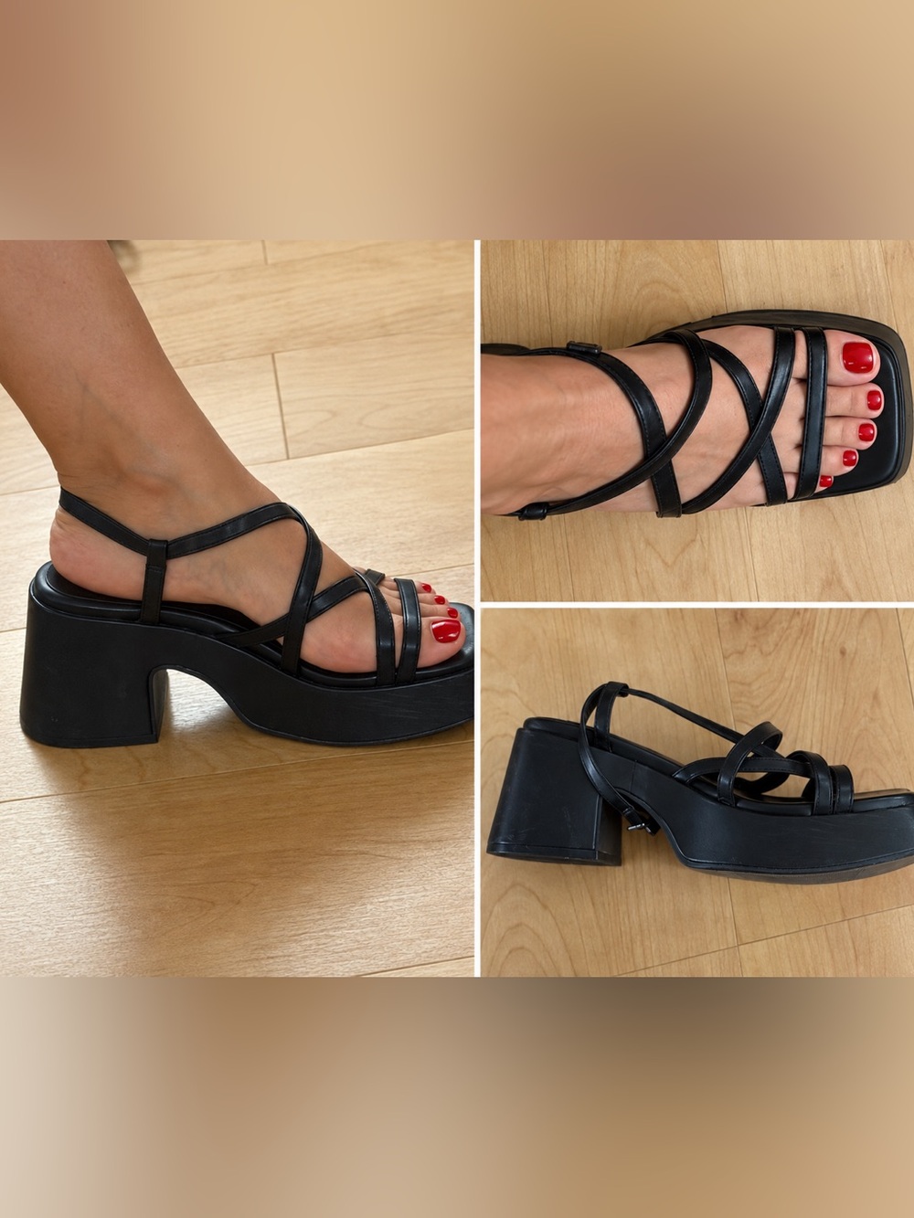 Women’s Black Strappy Platform Sandals-size 8